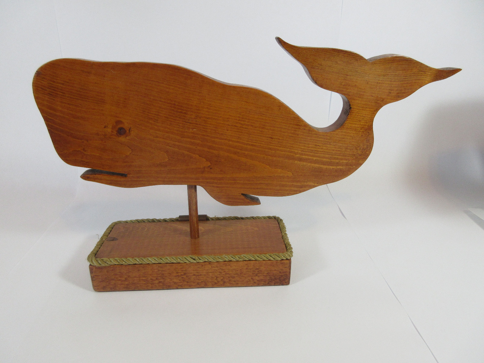 VINTAGE SPERM WHALE WOOD DECORATIVE FIGURE WITH STAND NAUTICAL OCEAN DECOR