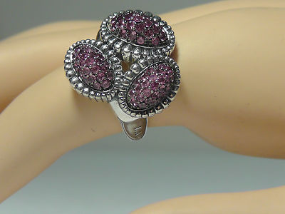 Pre-owned Lagos Sterling Silver Muse Pink Sapphire Pave Fluted Oval Ring. Size 7$1250 In Silver/pink