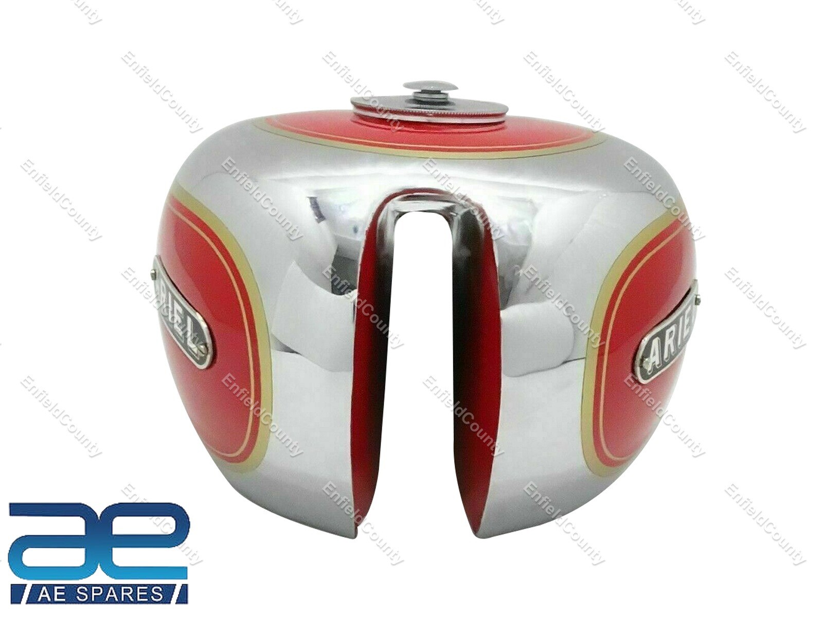 For Ariel 350cc Chrome & Red Painted Petrol Fuel Tank With Cap & Tank Knee Pad 