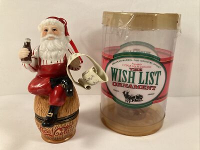 2000 Coca Cola Cracker Barrel Porcelain Santa Wish List Christmas Ornament