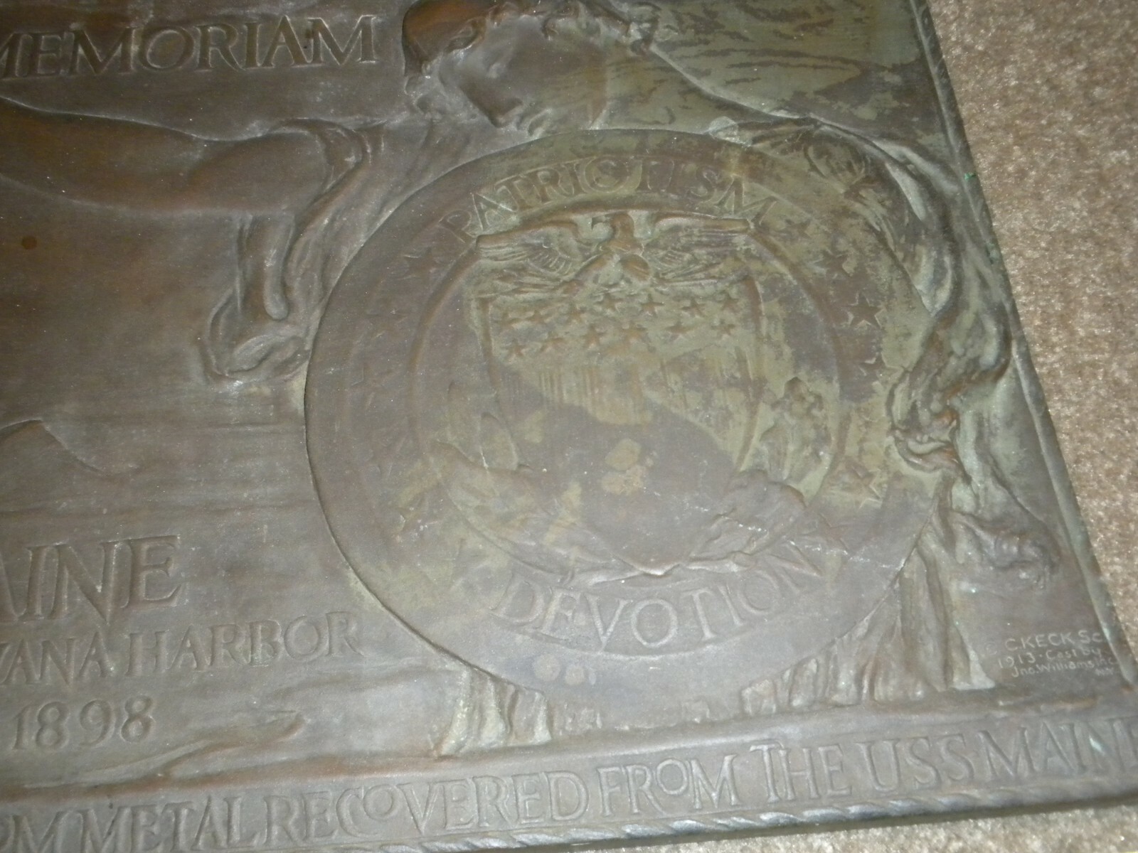 Spanish American War Battleship Maine Bronze Plaque - Charles Keck 1913, 11.5 LB