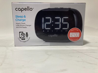 Brand New Capello Sleep & Charge Alarm Clock USB Phone Charger AM/FM Radio CR22