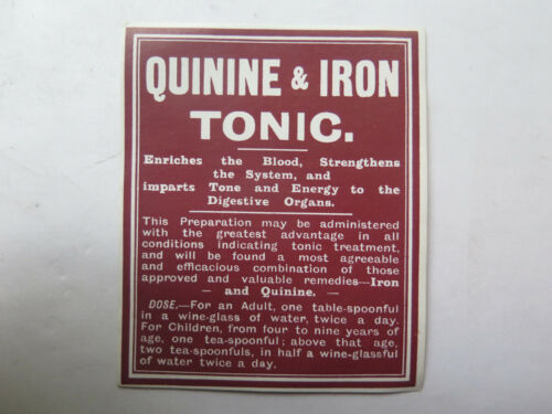 QUININE & IRON TONIC LABEL by E HOILE & SON PETERBOROUGH STH AUST ORIGINAL c1920