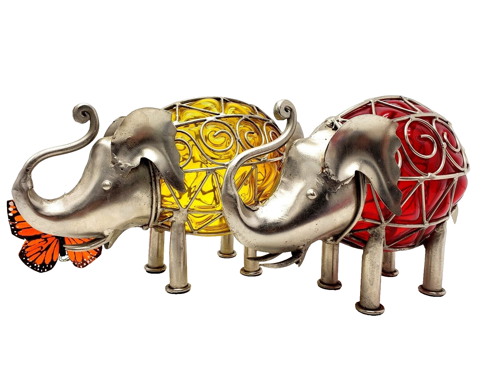 Glass & Wire Frame Elephants Figure Set Trunk Up - Pier 1 Blown