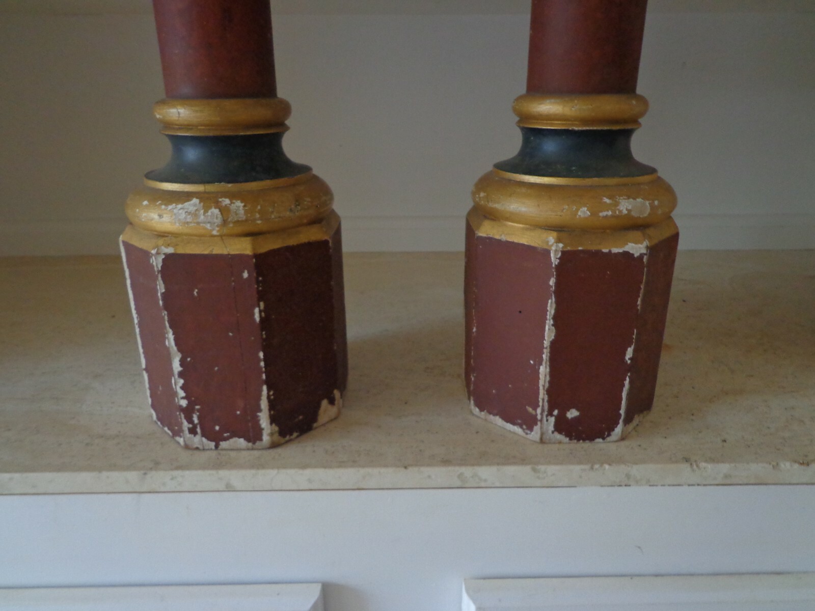 ANTIQUE 19 CENTURY FRENCH ARCHITECTURAL COLUMNS WITH HAND CARVED GOLD CAPITALS