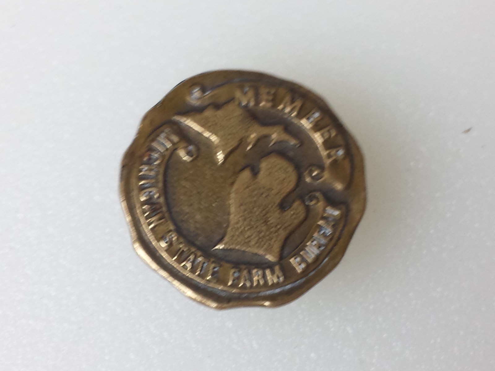 Michigan State Farm Bureau Member Button Stud Vintage Whitehead Hoag Copper