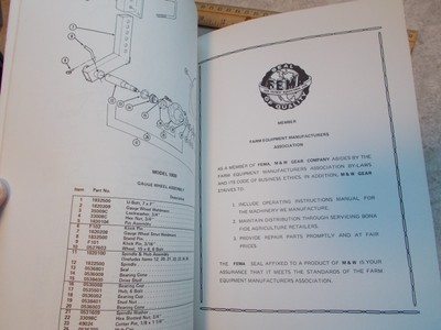 M & W Gear Rotary Hoe Parts & Instruction Manual 1815, 1821, 1828,1930