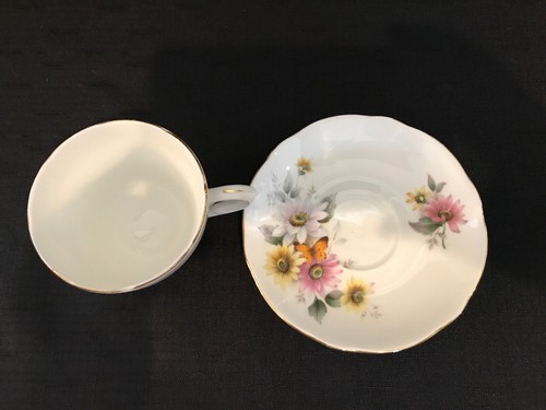 Duchess Bone China Teacup and Saucer, England, Butterfly and Daisies