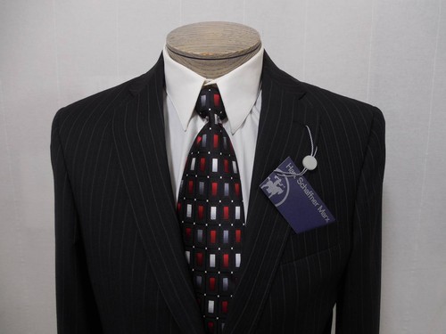 Hart Schaffner Marx Mens 100% Wool Sport Coat Blazer Jacket Pinstripe Black 38S