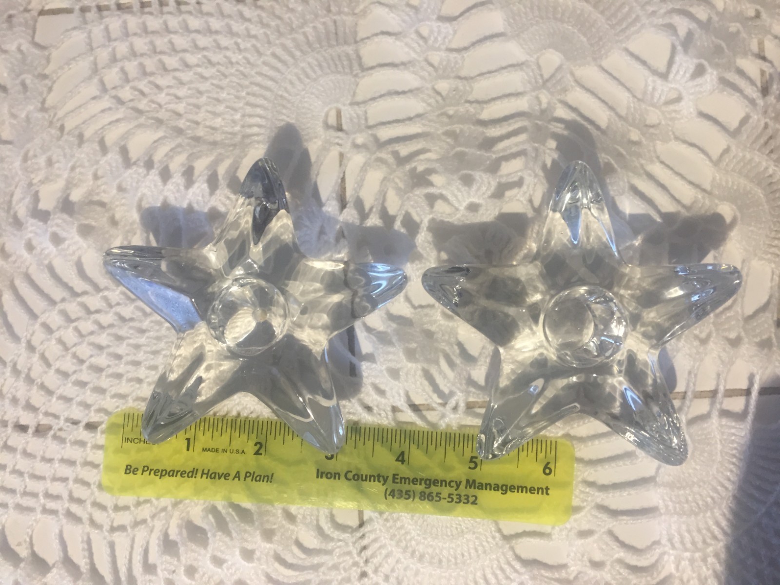 Vintage Pair 2 Star Shaped Crystal Glass Tapered Candle Holders 4