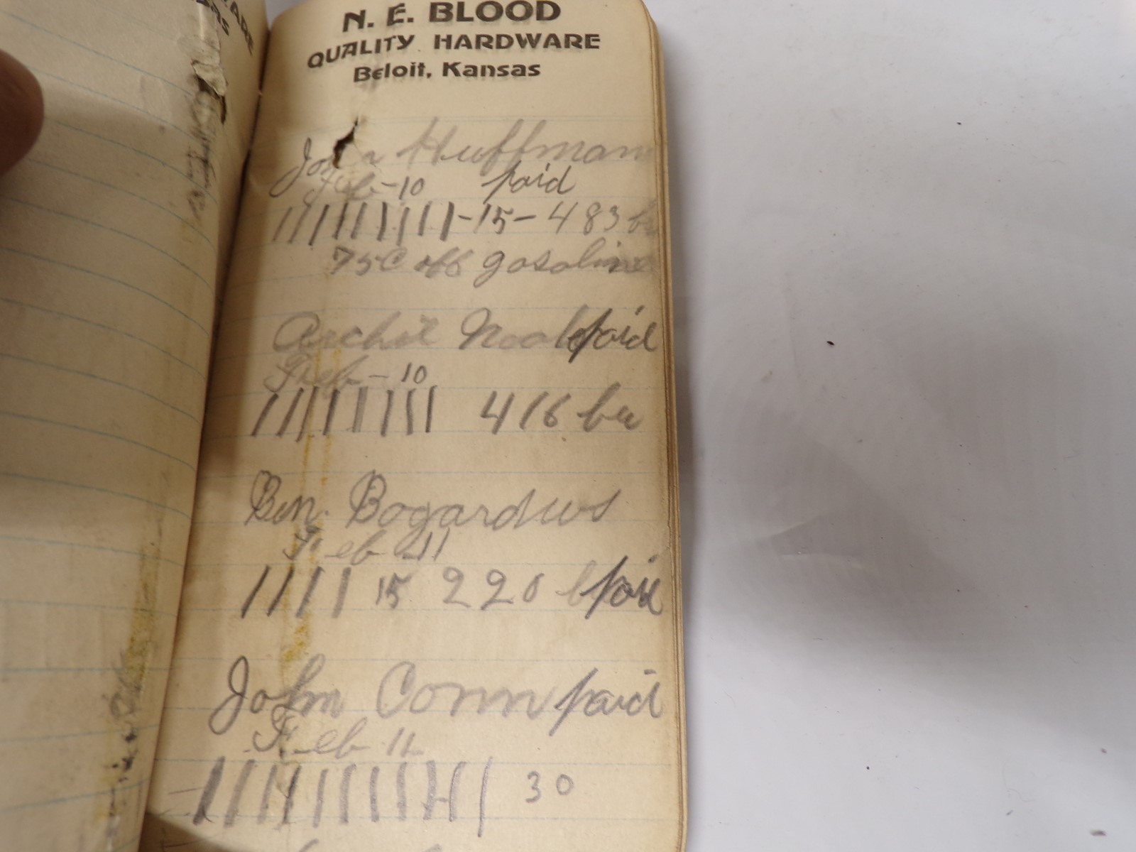 1920 Pocket Ledger N E Blood Beloit Kansas Hardware Wood Stoves local names