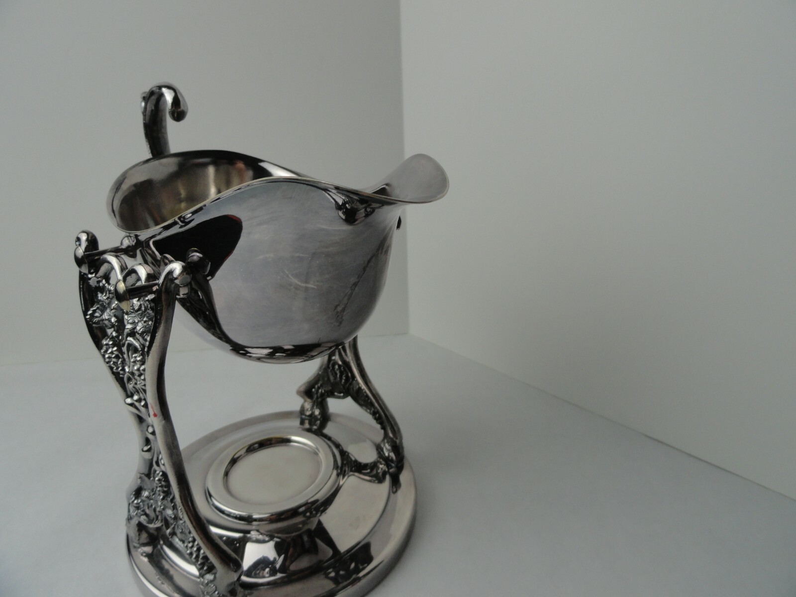 vintage silverplate gravy sauce boat with warming stand sheridan