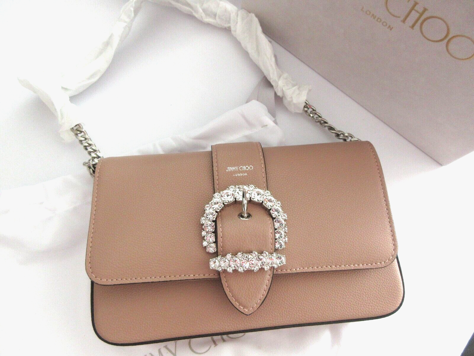 Jimmy Choo Madeline Cherie Crossbody Wallet on Chain Powder