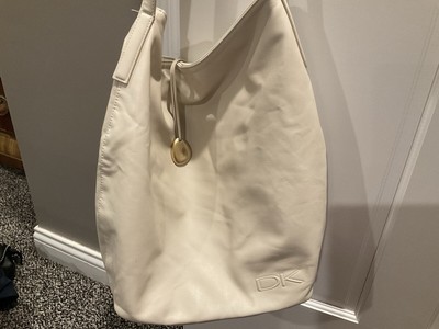 Donna Karan NY Off White Ivory Shoulder Bag Hobo With Gold Ornament