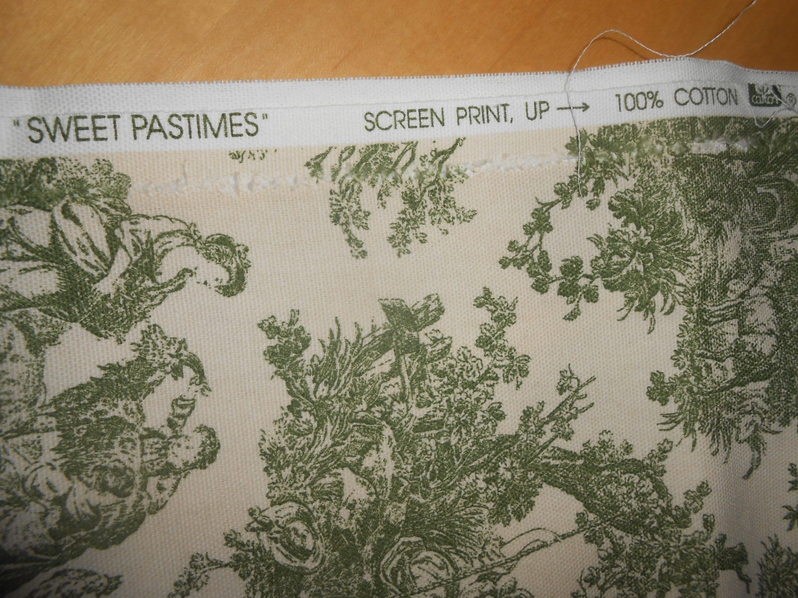 UPHOLSTERY DRAPERY FABRIC TOILE SAGE GREEN CREAM SWEET PASTIMES 55