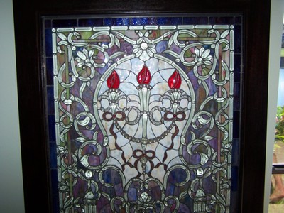 Stained glass multi-color framed art piece-large -REDUCED again