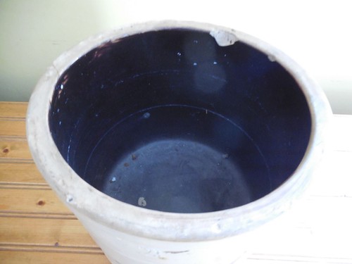 2-Gallon Antique Stoneware Pottery Crock with Cobalt Blue Bird Decoration