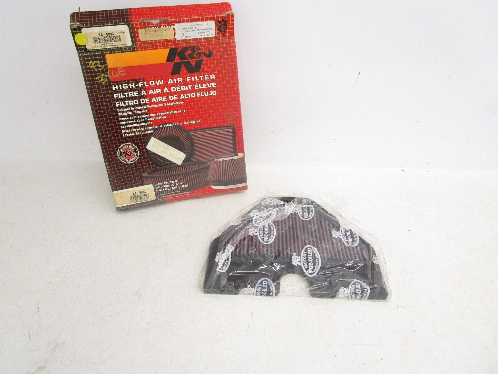 93 96 Kawasaki ZX6E K&N Air Filter New Old Stock KA-6093 93 96 Kawasaki ZX6E K&N Air Filter New Old Stock KA-6093