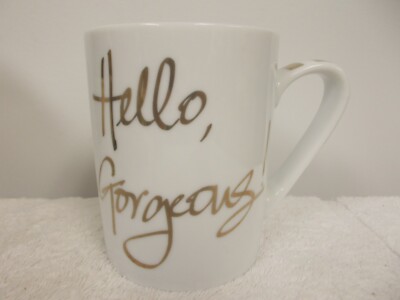 Pier 1 Imports Hello Gorgeous White & Gold Porcelain Coffee Tea Cup Mug