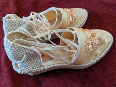Satin Embroidered Espadrille Dress Sandals Women's Size 9.0