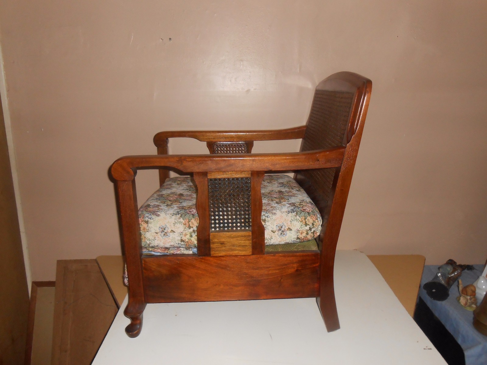 Accent/Side Ornate Cane & Wood Chair With  Curled Arms