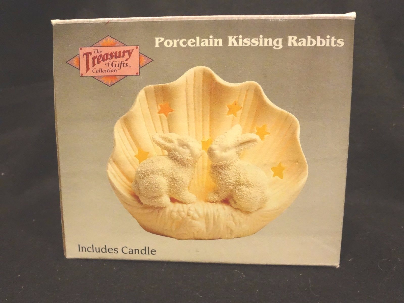 Porcelain Kissing Rabbits & Candle Holder Treasury of Gifts Collection~New n Box