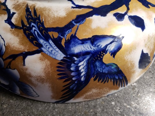 VTG. Keeling & Co. Ltd Losol Ware Pottery Flow Blue & Gold Large Bowl 1912 -1936
