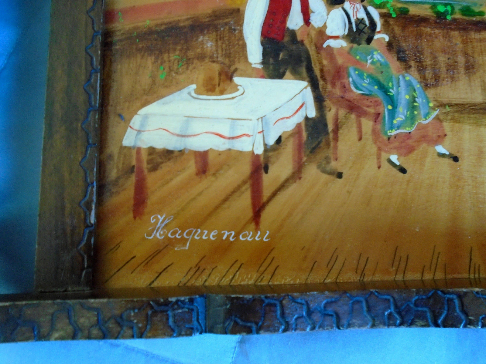 Vintage Haguenau Wood Tray FRANCE Hand Painted Pub Bar Beer Folk Art 18.5
