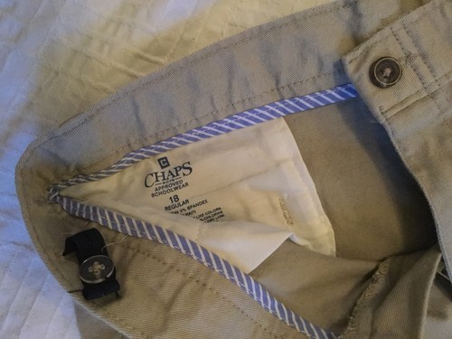 Chaps Approved Schoolwear Boys size 18 R Cotton Khaki Chino Pant Adj Waist