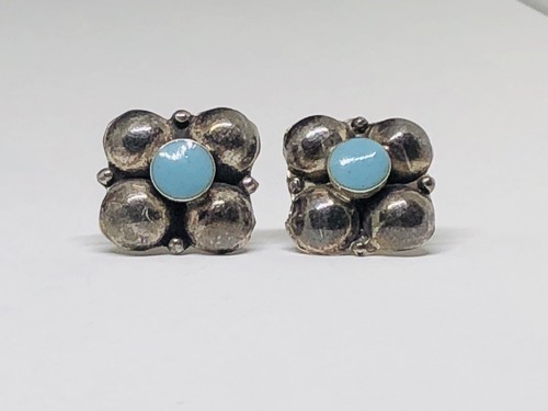 Vintage Sterling Silver NATIVE AMERICAN Natural Turquoise Post Back Earrings