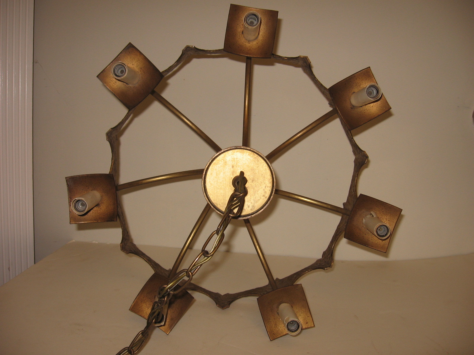 MID CENTURY MODERN BRUTALIST METAL CHANDELIER HANGING LAMP LIGHT FIXTURE