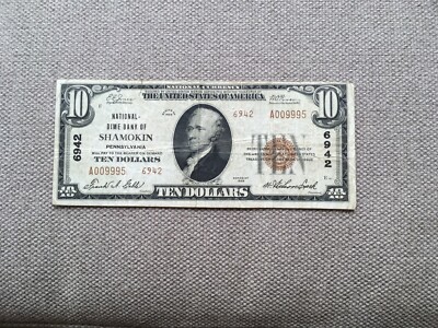 1929 $10 National Currency Shamokin, Pennsylvania, Small Tear Top Left ￼