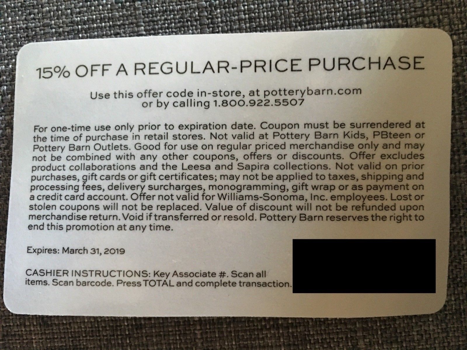 POTTERY BARN COUPON CODE FOR 15% OFF A REGULAR PRICED PURCHASE - EXP 7/31/19