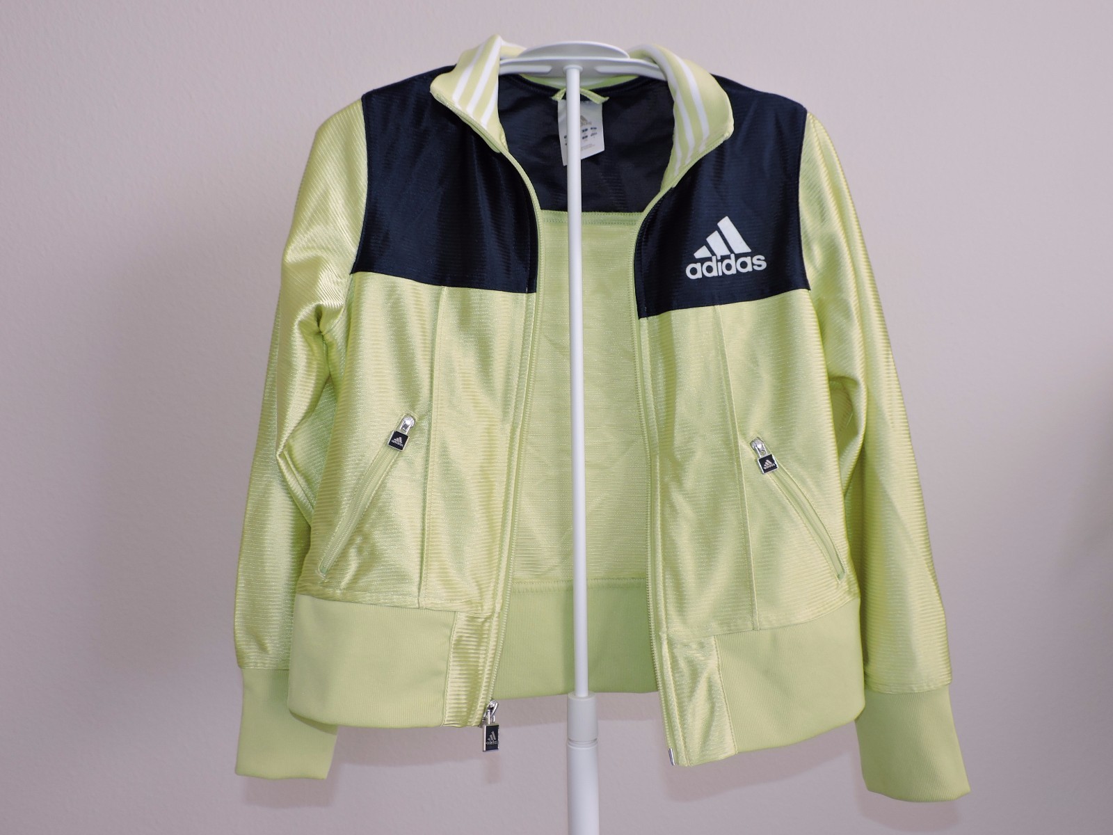 Adidas Lime Green Blue Athletic Jacket Girls S Full Zip Sports Practice LS EUC