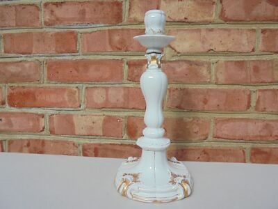Lg Antique Vintage Meissen Porcelain Candlestick w Gold Trim 11 3/8'' 