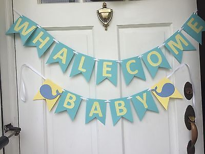 Preppy Nautical Whalecome Whale Baby Shower Banner Gender Reveal Banner Handmade