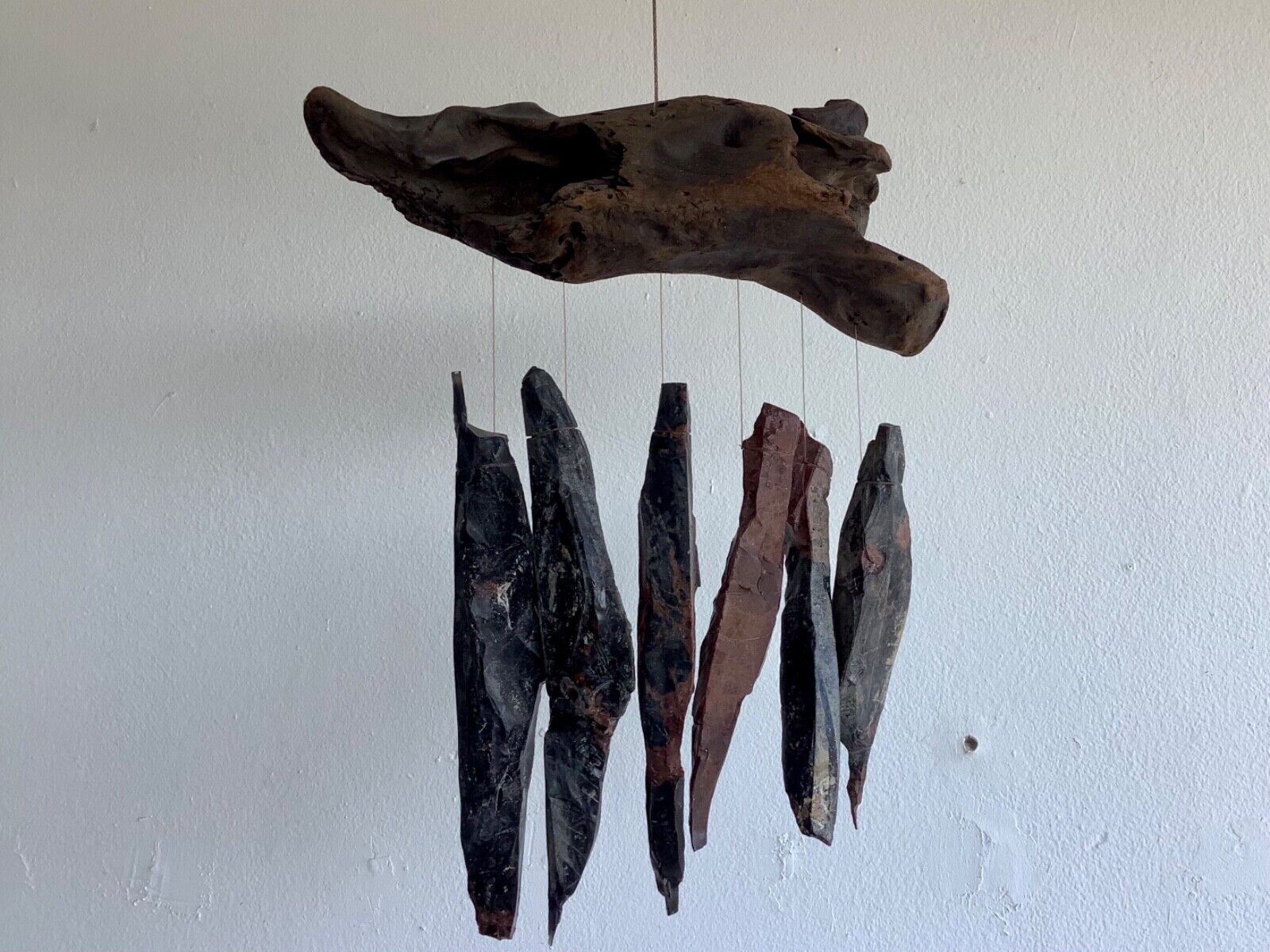 Black/Mahogany Obsidian Needles Driftwood Wind Chime Artisan Black/Mahogany Obsidian Needles Driftwood Wind Chime Artisan