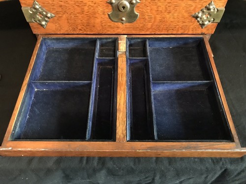 Antique English Oak Tantalus With Crystal Decanters & Bramah London Lock & Key