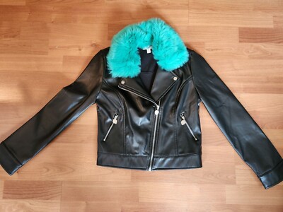   Disney D-Signed Faux Leather 10/12 Teal Turquoise Jacket EUC Rare!