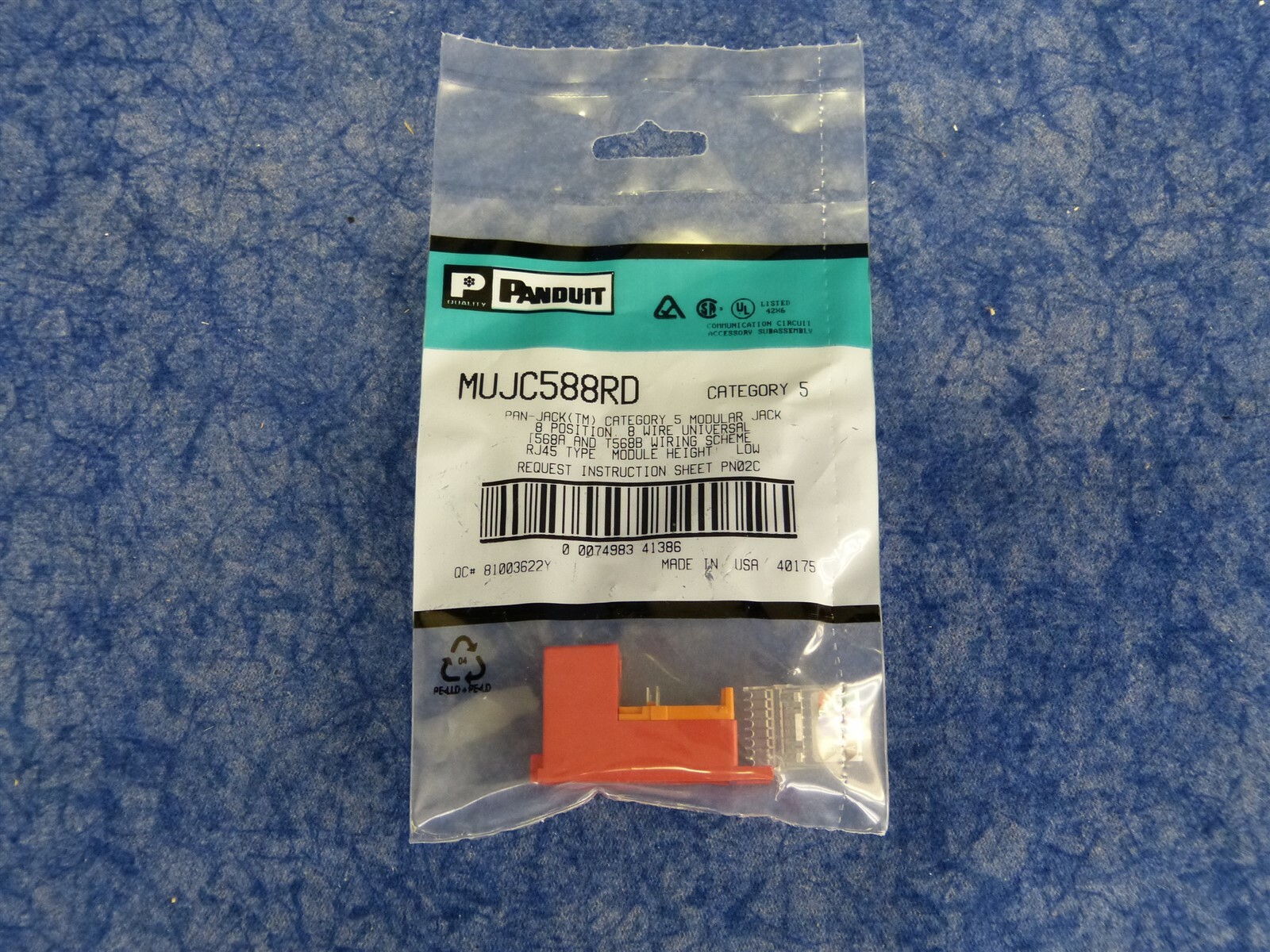 Panduit MUJC588RD PAN-JACK RED Modular Female CAT5 8 wire