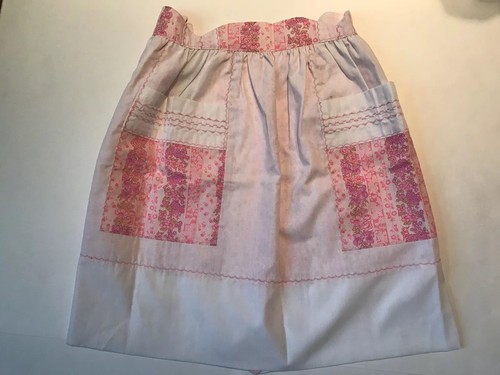 Vintage Apron Reversible Pink Floral Pattern Skirt Pockets Handmade Collectible