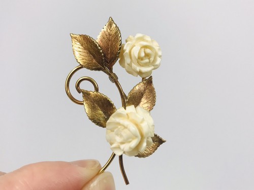 Krementz Carved White Rose Flower 14K Gold Overlay Vintage Brooch eBay