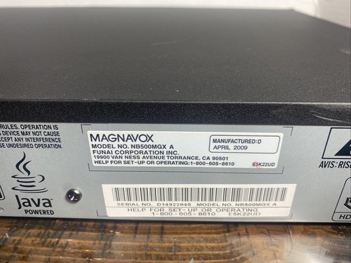 Magnavox NB500MGX 1080p Blu-Ray DVD HDMI Player  No Remote