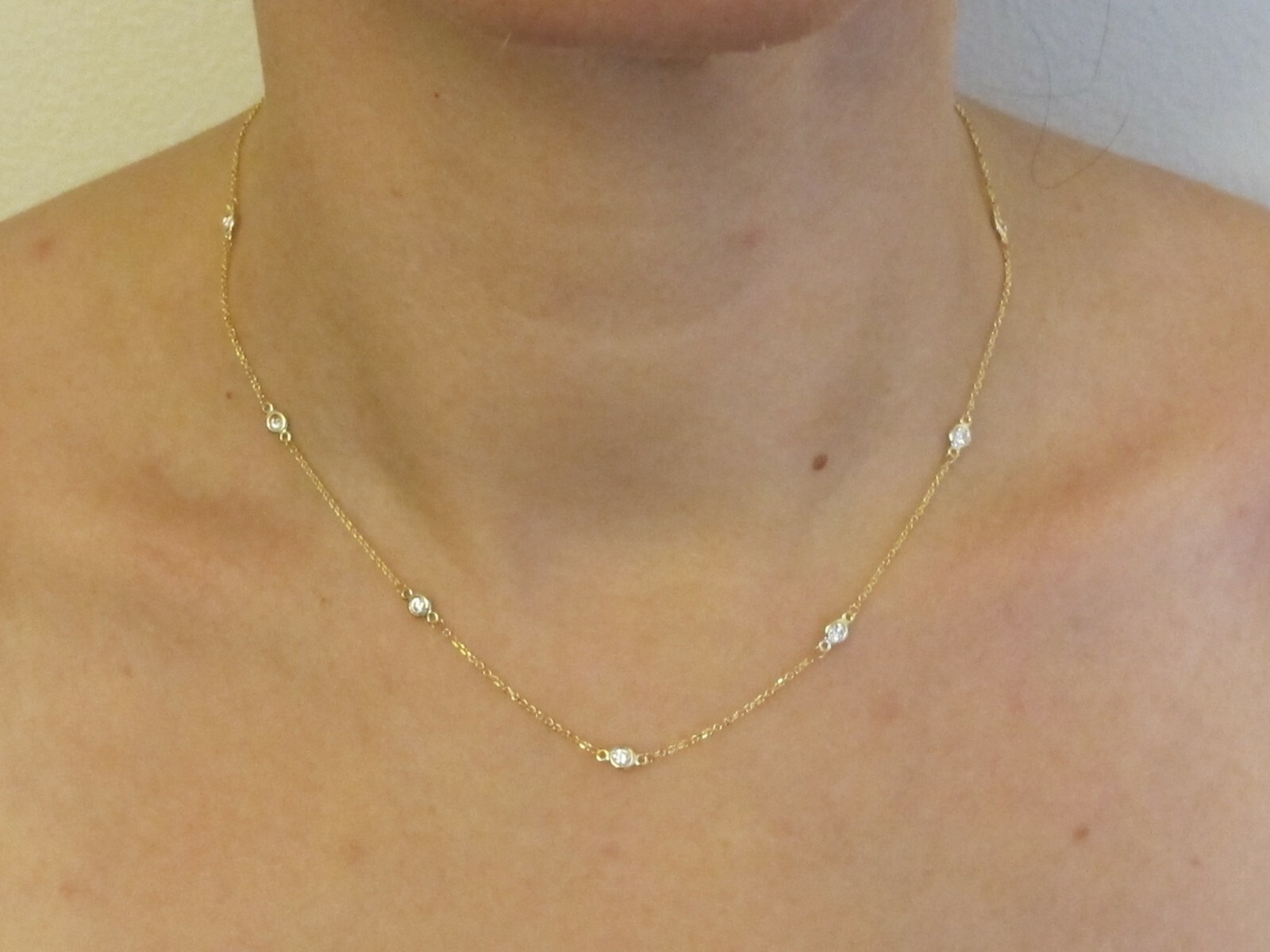 Pre-owned Preciousgold4you Diamond By The Yard Station Necklace 14k Yellow Gold 16" 18"