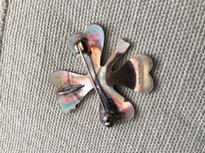 vintage David Andersen enamel silver pin pendant - ladybug shamrock - Norway