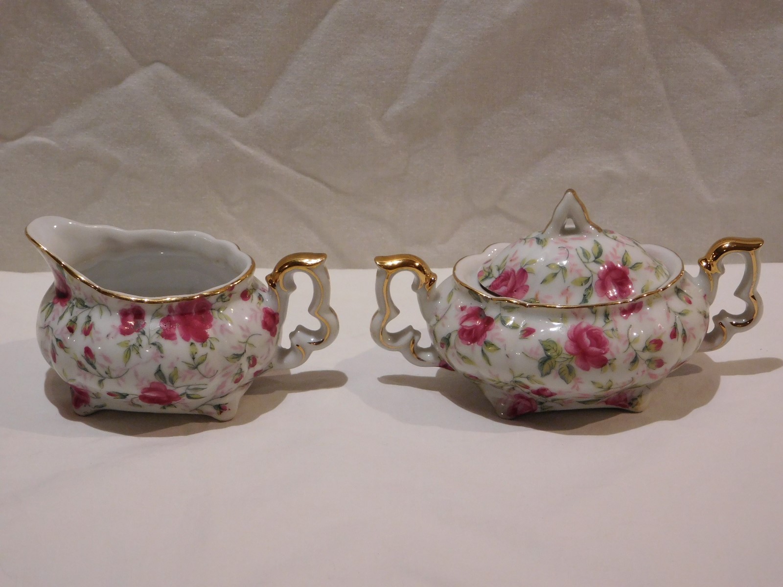 Small Vintage Lefton China Floral Creamer and Sugar Bowl Set