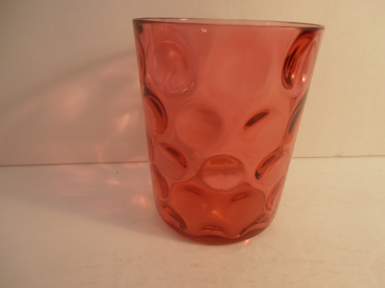 Antique Victorian Glass Tumbler Cranberry Inverted Thumb Print Polka Dot