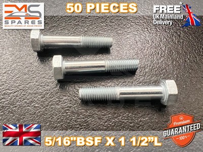 50 Pack 5/16'' x 1 1/2'' BSF (Bolts) Half Threaded High Tensile Steel, BZP - EMS