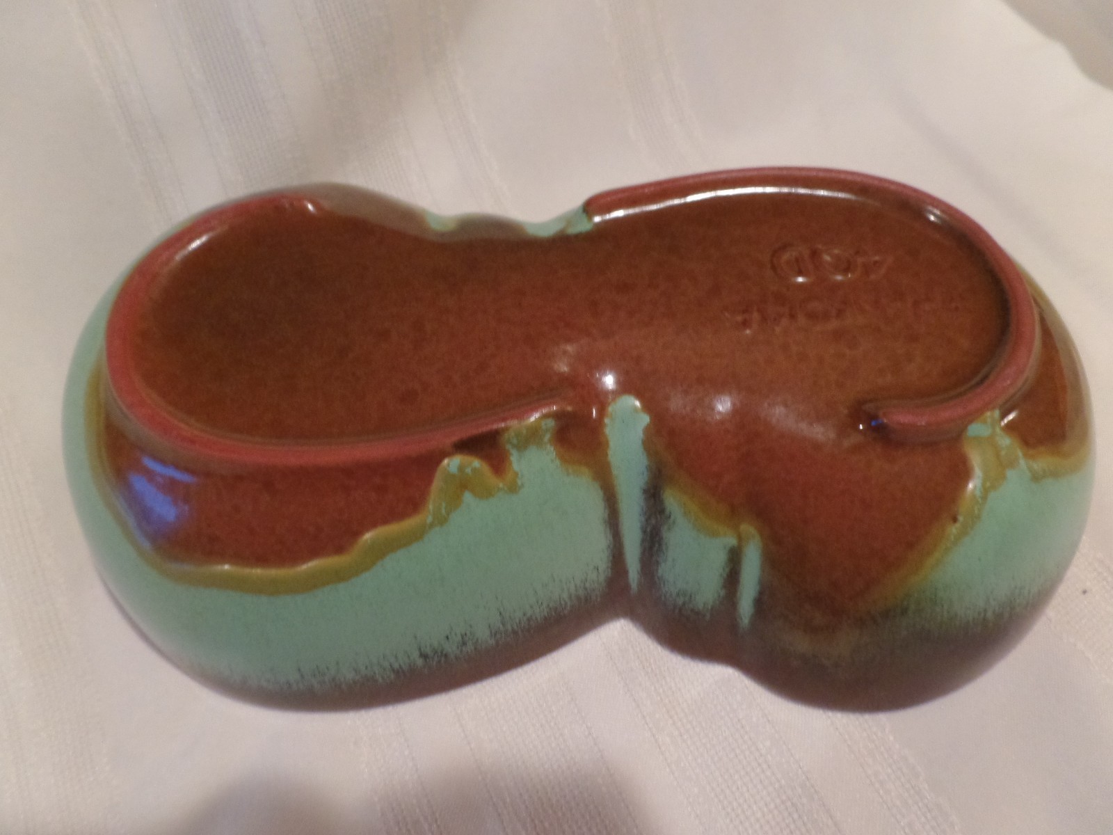 Vintage Frankoma Pottery #4QD Prairie Green Lazybones Divided Serving Dish Bowl