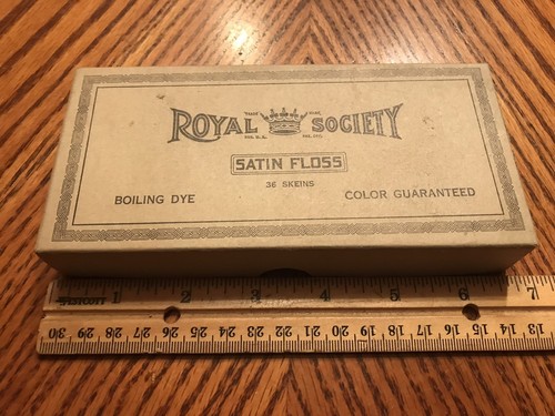 Antique Royal Society Empty Cardboard Box Satin Strand Yellow 11 Empty 1930’s